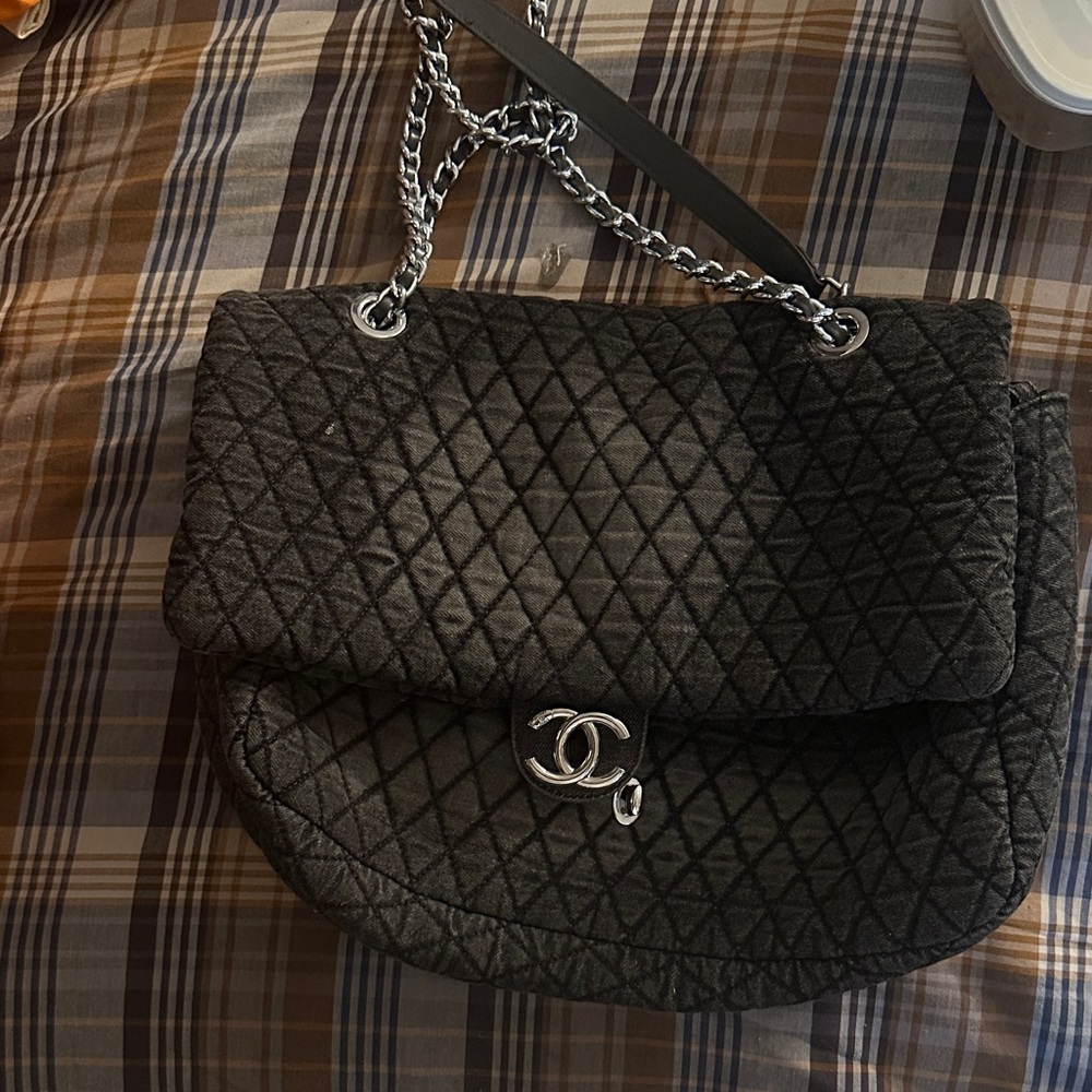 Chanel Dark Gray Quilted Shoulder Bag